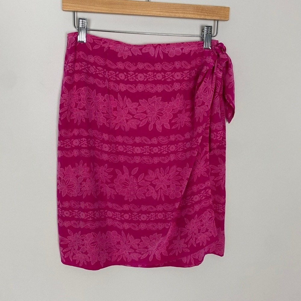 Jones New‎ York Floral Silk MIni Skirt Pink Womens 6 Tropical Faux Wrap